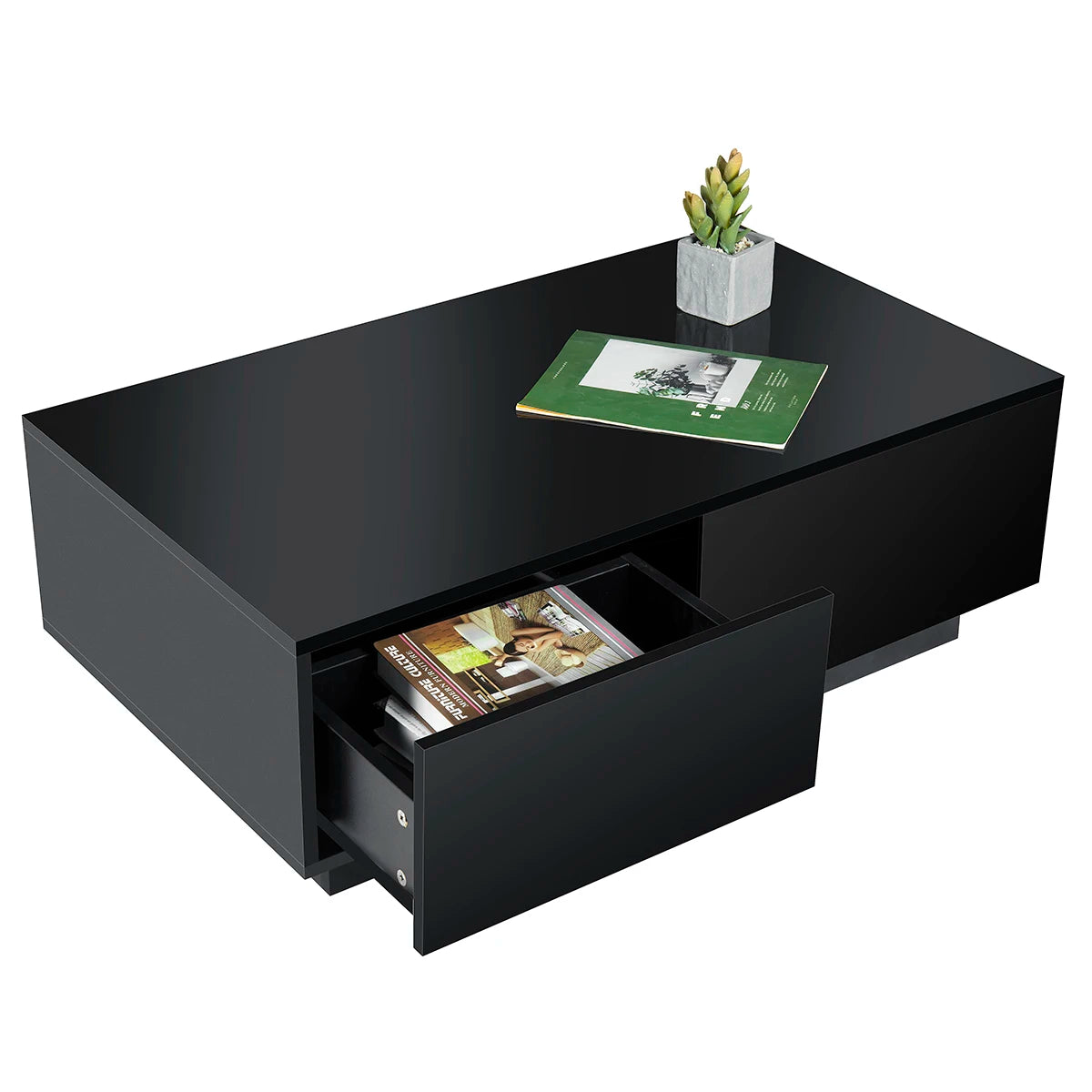 Modern High Gloss RGB LED Coffee Table with 4 Drawer Storage Organizer Sofa Side Table End Table  for Living Room