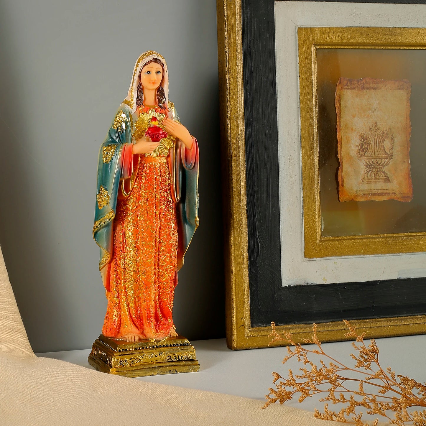 Virgin Mary Statue Sacred Heart Figure Resin Sculpture Savior Figurine