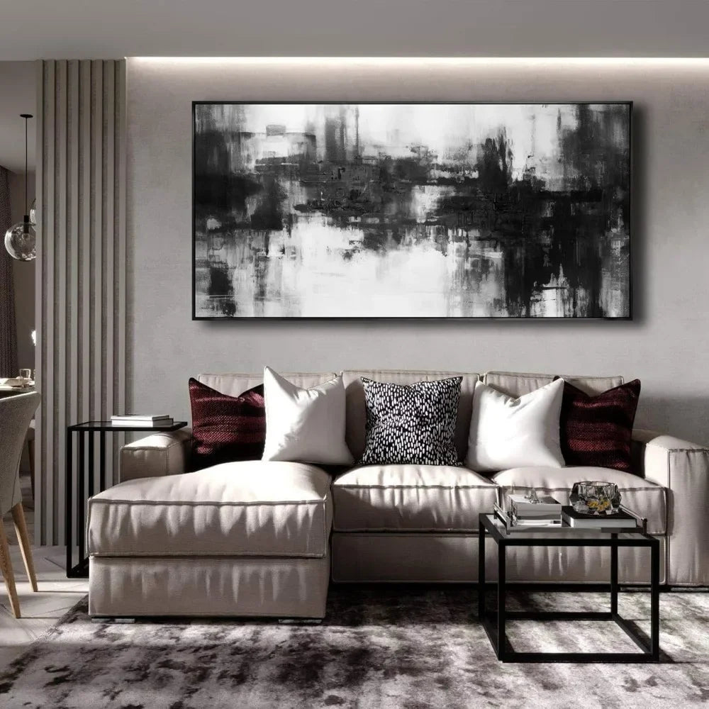 Abstract Wall Art Large Size Framed Home Artwork Decor Black and White