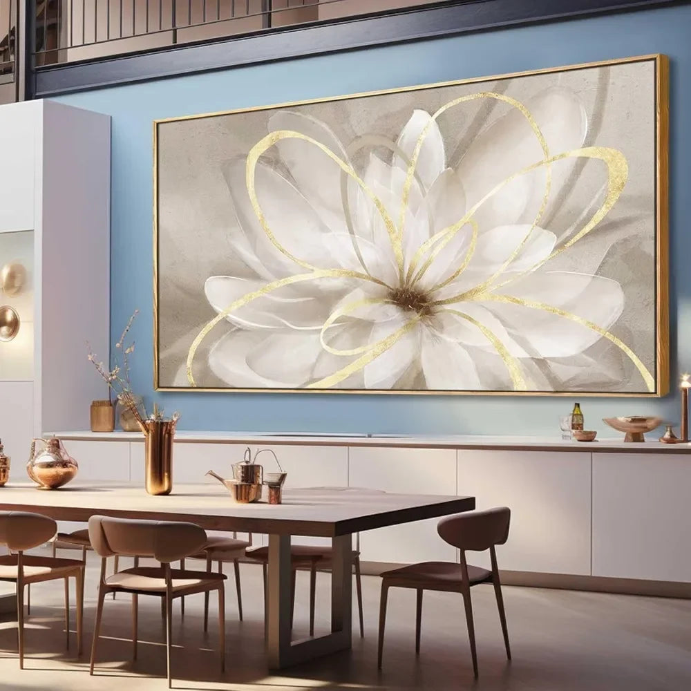Large Canvas Wall Art Living Room Decors Gold Walls Decor Artwork White Floral 30x60