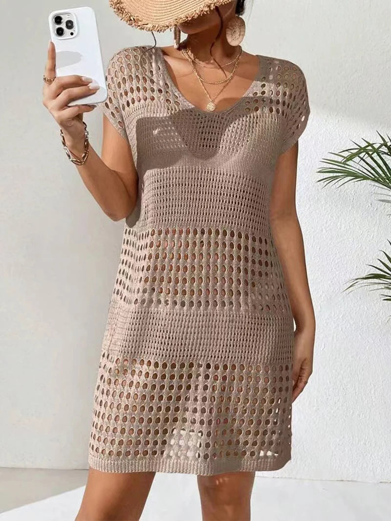 SEXY Bikini Ladies Beach Dress Swimming Cover-up V-Neck Short Dress