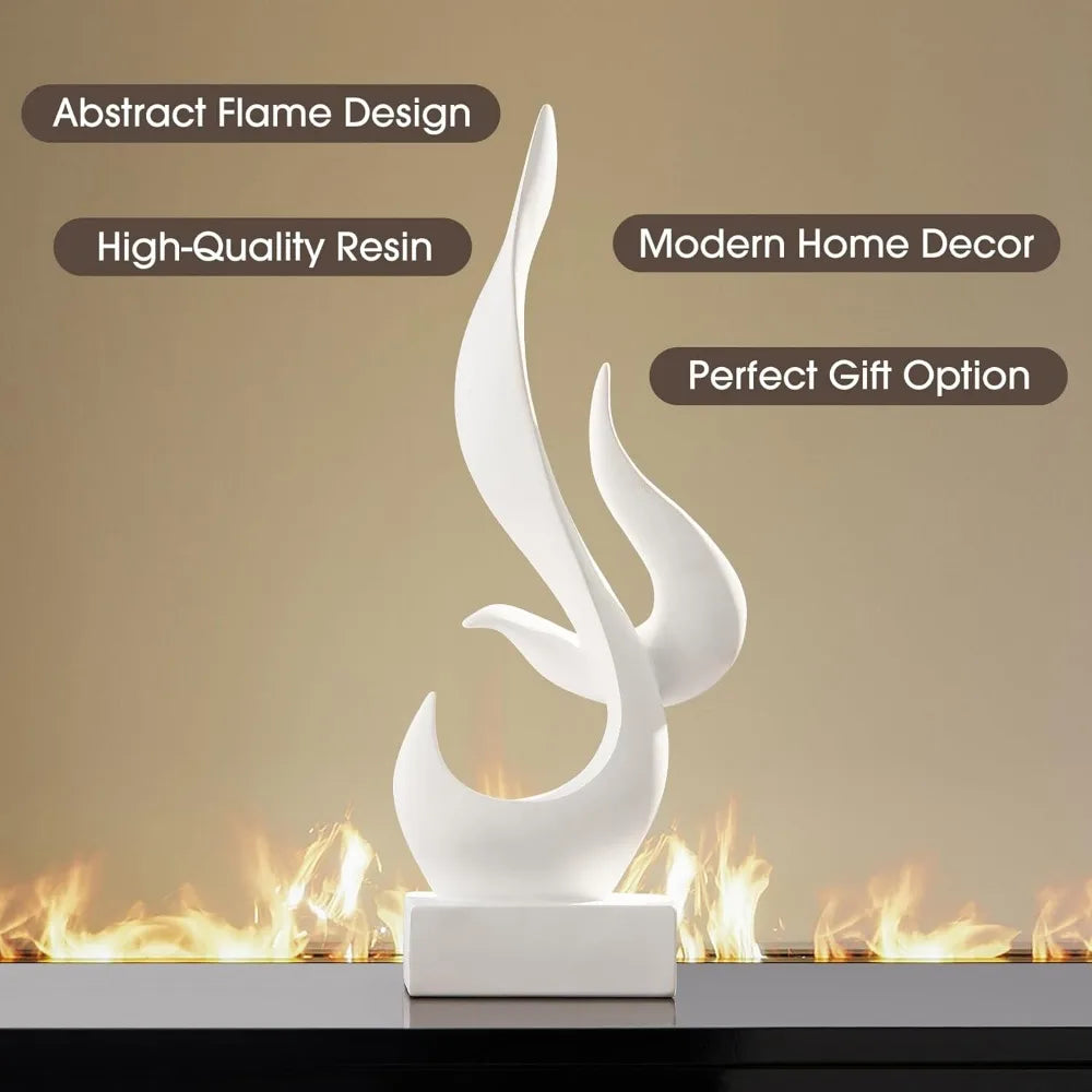 White Flame Abstract Sculpture Resin Art Statue Modern Home Decor for Living Room TV Stand Office Shelf Accents Decoration
