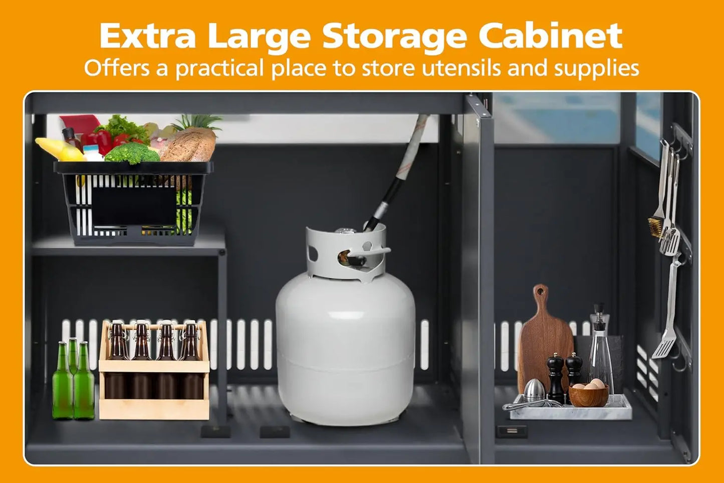 Outdoor  Grill & Storage Cabinets, 52000 BTU Patio Garden Cooking Propane Gas