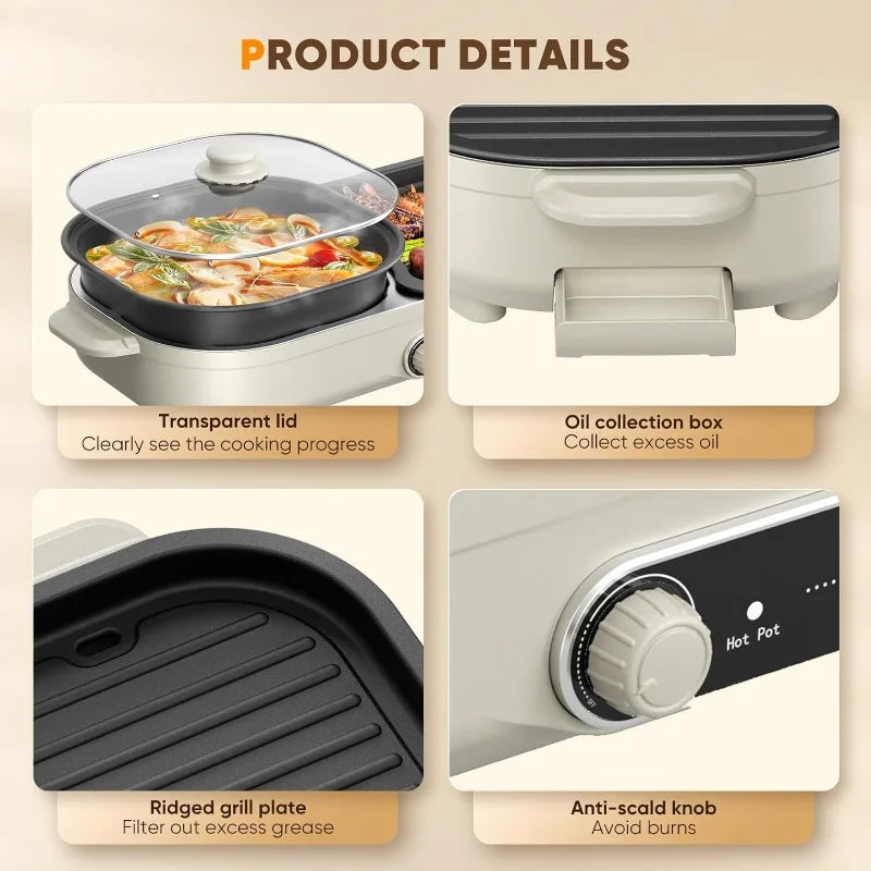 Hot Pot Electric with Grill - BBQ Grill Indoor and  Pot, Removable Non-Stick