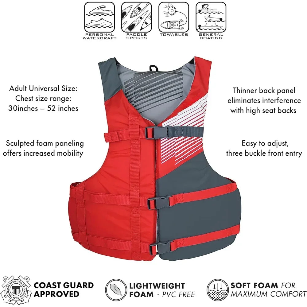 Adult Life Vest Pack of 4 Lightweight, High Mobility, Reduce Back Interference