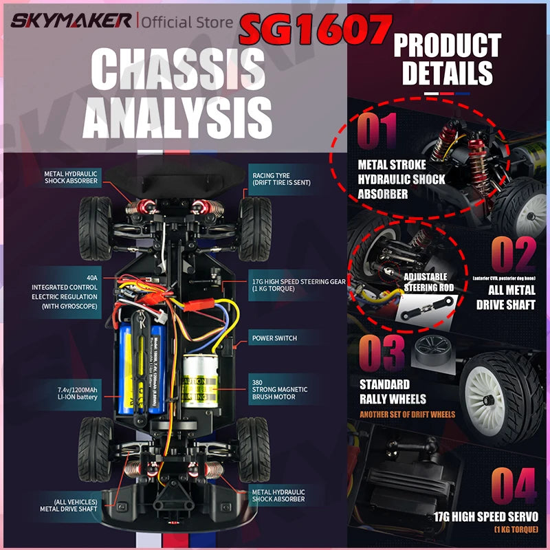 1/16 RC Drift Car High Speed 2.4G Brushless 4WD Remote Control Racing Car toys