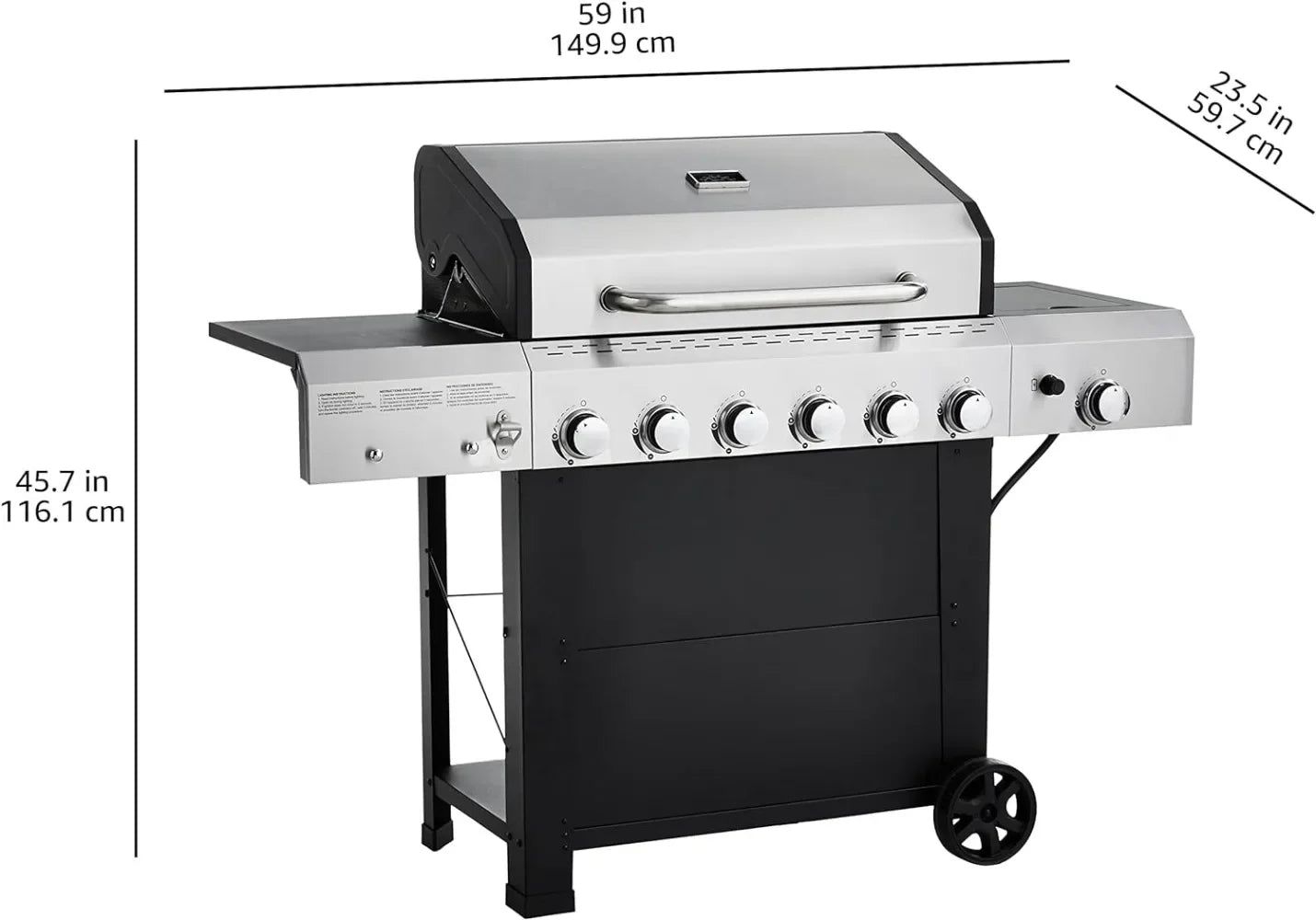 Freestanding Gas Grill with Side Burner, 6 Burner (66,000 BTU) BBQ Grills
