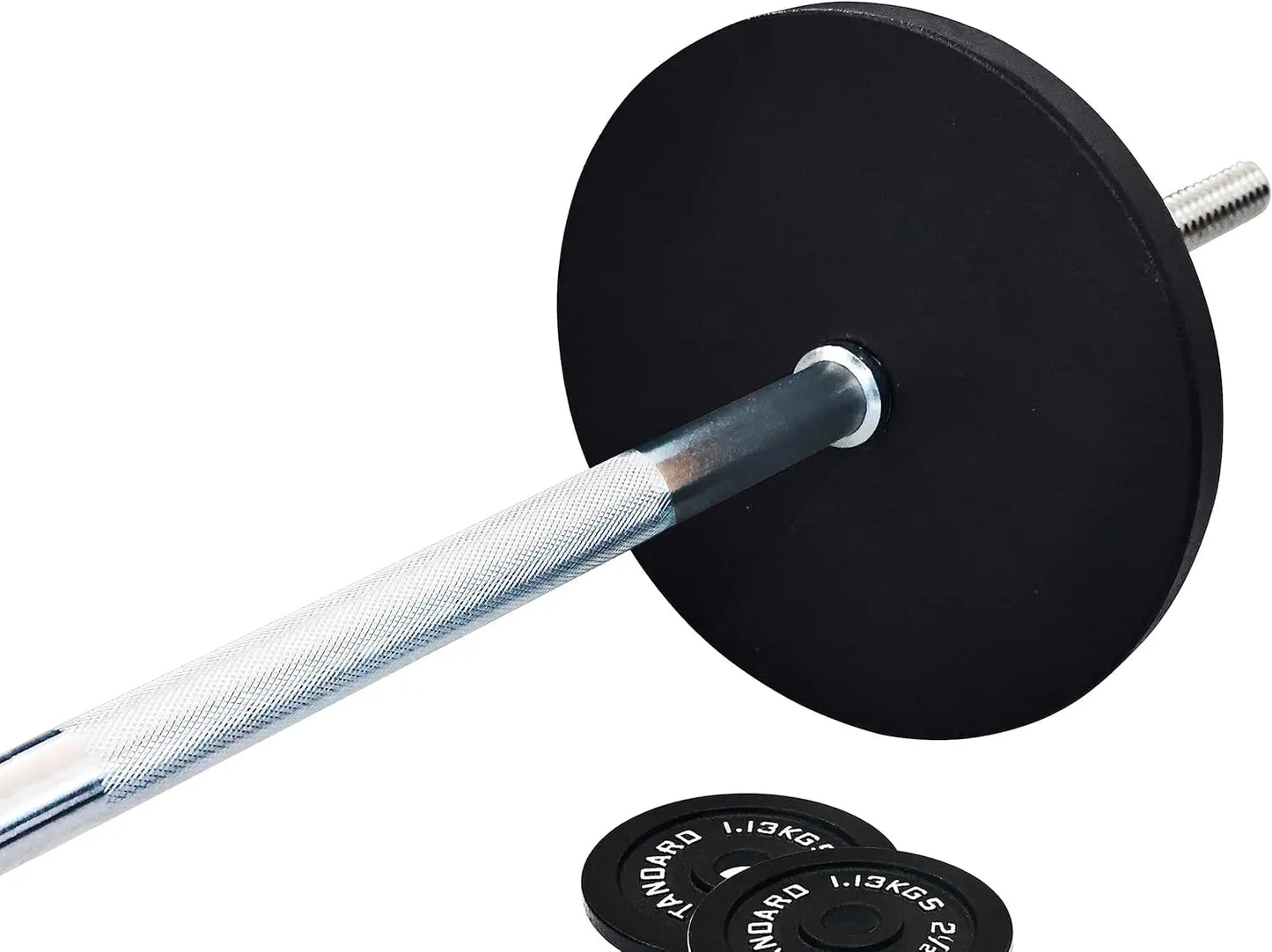 Fitness Cast Iron Standard Weight Plates Including 5FT Standard Barbell with Star Locks, 45-Pound Set