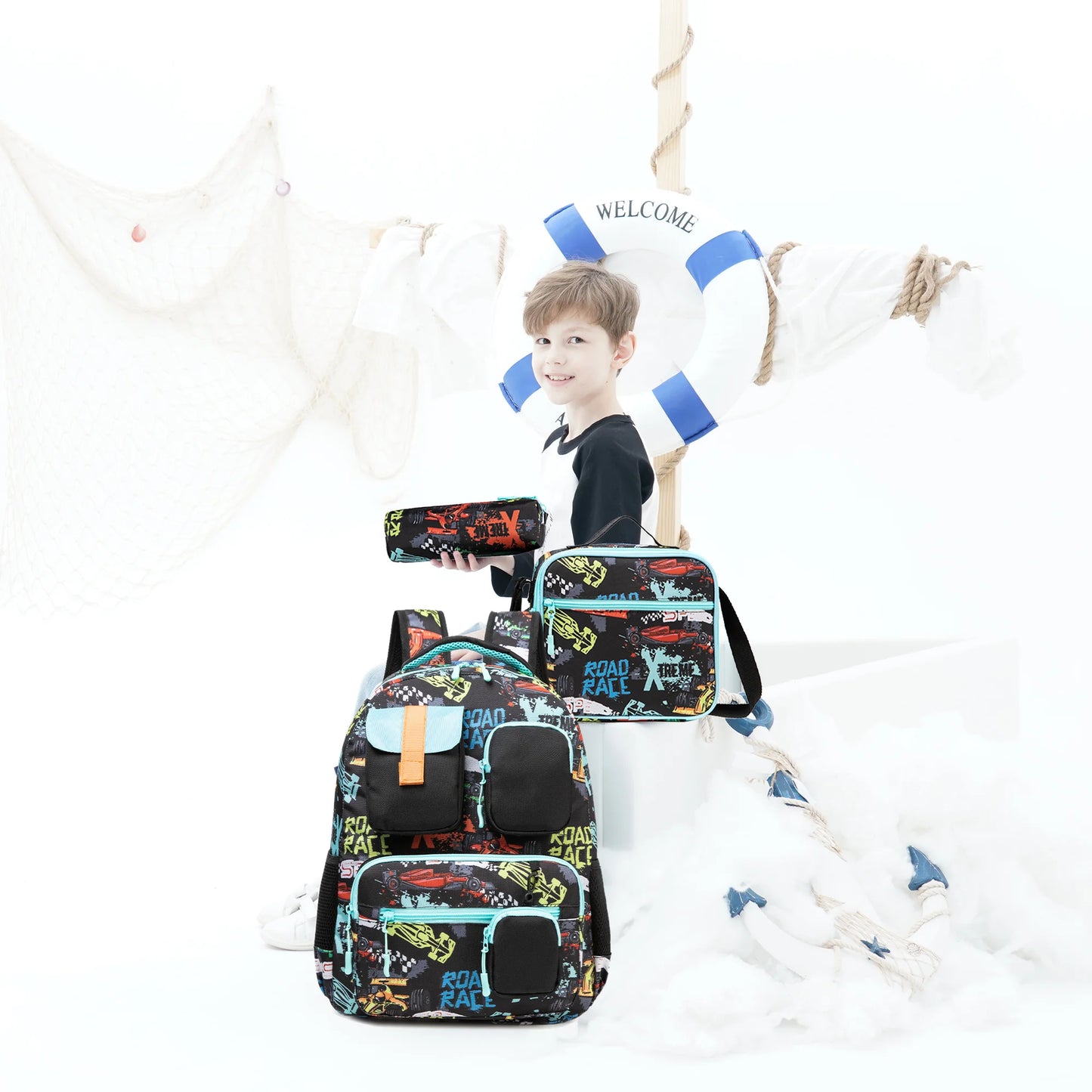 3PCS Backpacks For Boys School Backpacks For Elementary Students Ages 8-10