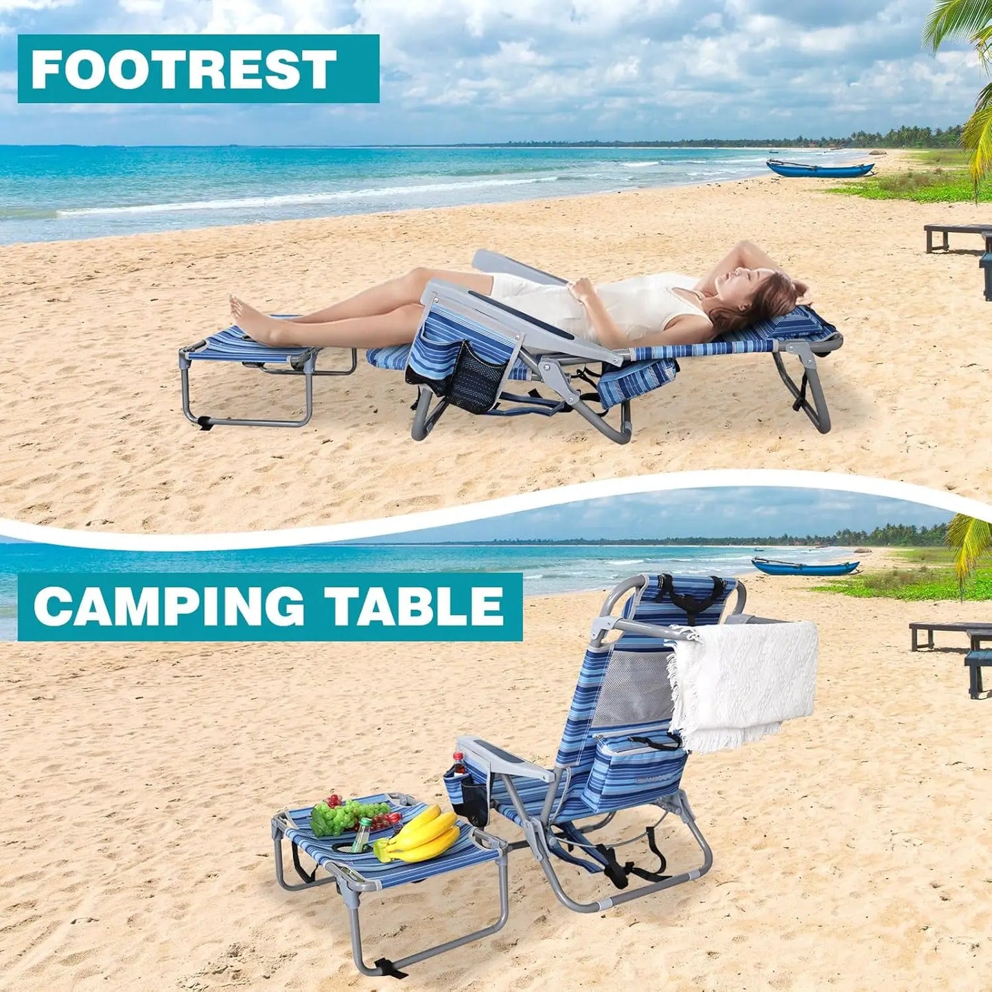 Folding Beach Chairs Set of 2 for Adults Heavy Duty 350Ibs with Camping Table