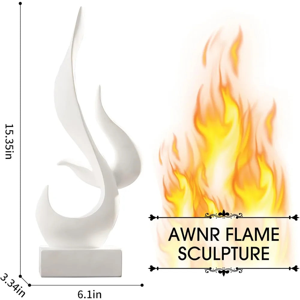 White Flame Abstract Sculpture Resin Art Statue Modern Home Decor for Living Room TV Stand Office Shelf Accents Decoration