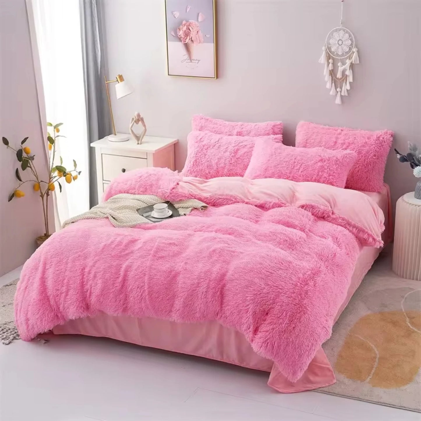 Cozy Plush Three-Piece Bedding Set with Duvet Cover and Pillowcase, skirt, Single and Double Beds,