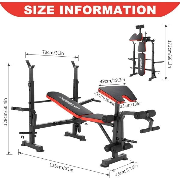 600lbs 6 in 1 Weight Bench Set with Squat Rack Adjustable Workout Bench with Leg Developer Preacher