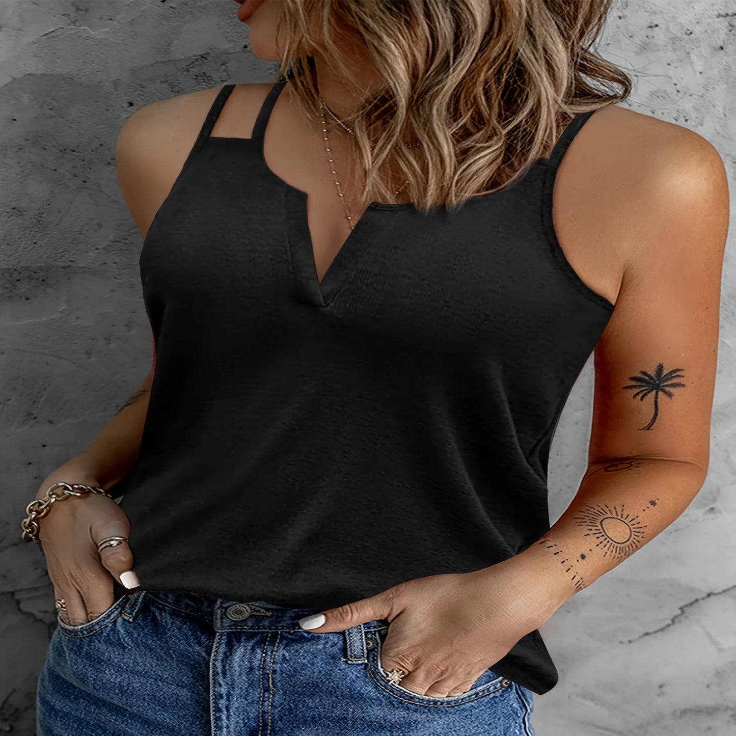 Plus Size Solid Dual Straps Cami Top, Casual