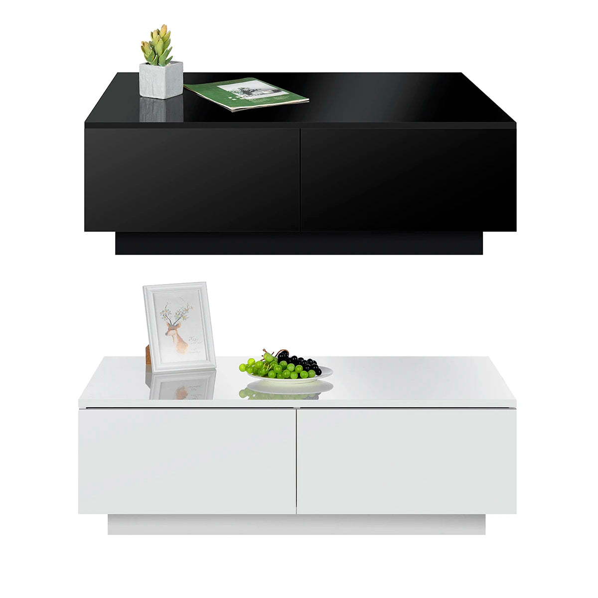 Modern High Gloss RGB LED Coffee Table with 4 Drawer Storage Organizer Sofa Side Table End Table  for Living Room