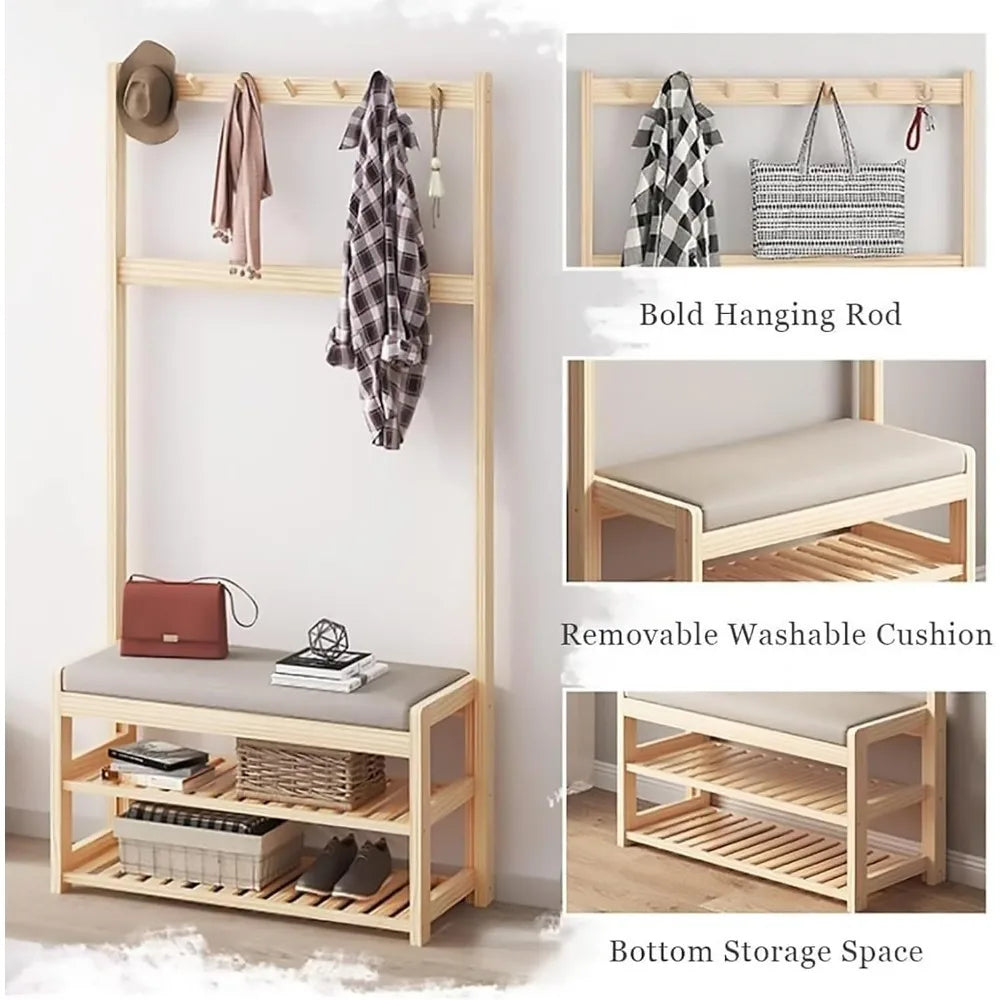Coat Rack Shoe Bench, Entryway Hall Hat Stand Rod Storage Organizer