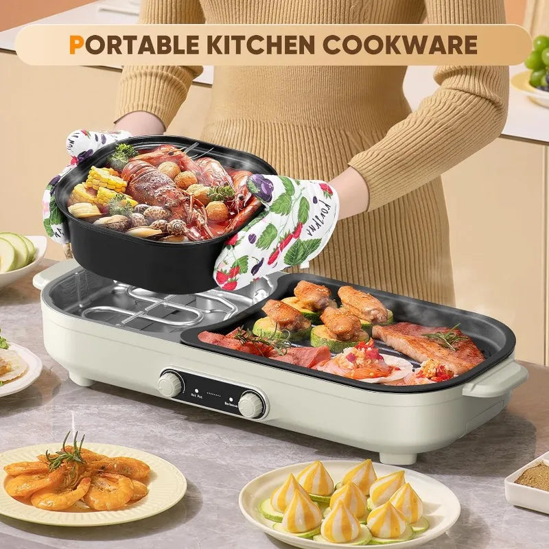 Hot Pot Electric with Grill - BBQ Grill Indoor and  Pot, Removable Non-Stick