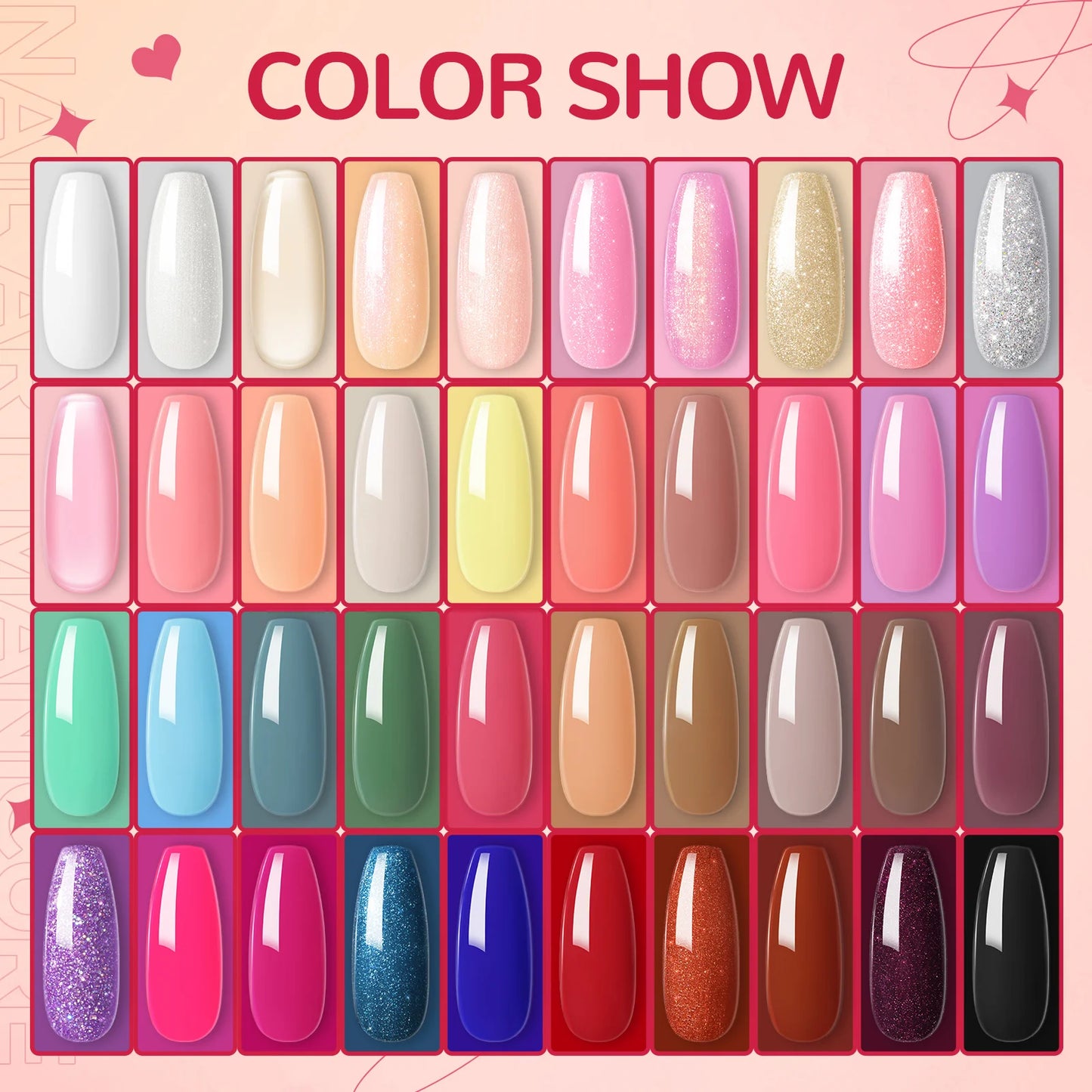 40 Colors Gel Nail Polish Set Glitter Pink Nude Red White Gel Polish Set 7ML Soak