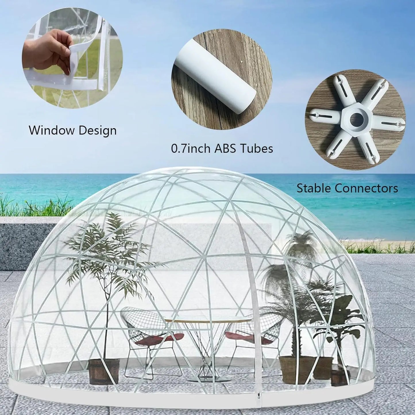 12FT Garden Dome Igloo Tent House Garden with PVC Cover and 2 * 10m Light Strings Weatherproof