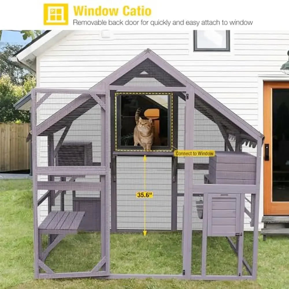 Large Outdoor Cat Enclosure Run with Bridges Walks Resting Rooms Houses Roof Cover