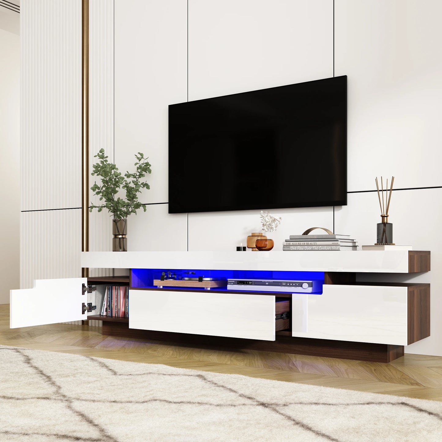 70IN White TV Stand for 75/80 inch TV,