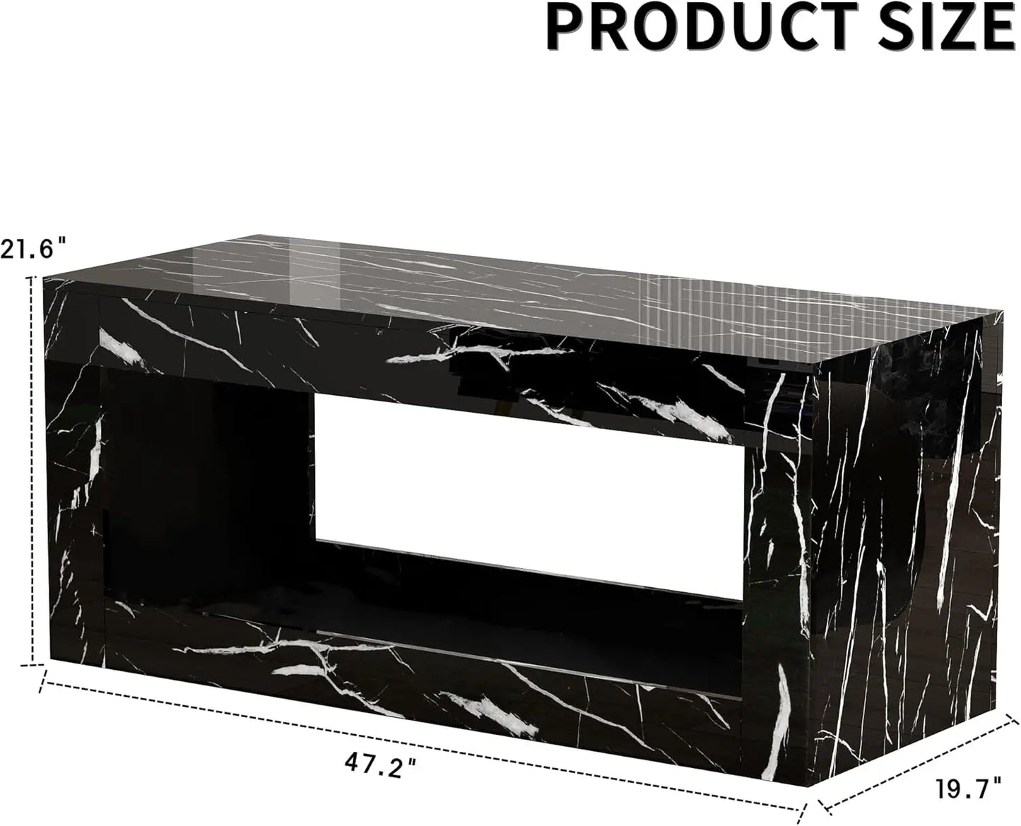 47.2inch Coffee Table with Large Open Storage, Modern  Coffee Table with 16 Colors LED Lights