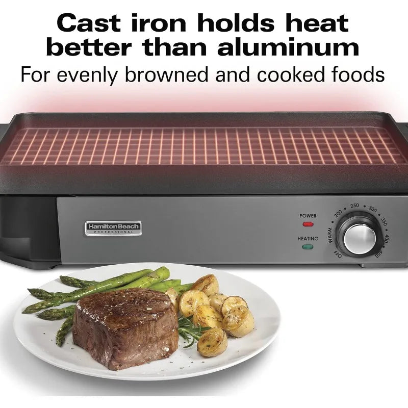 Professional Cast Iron Indoor Electric Grill & Griddle,