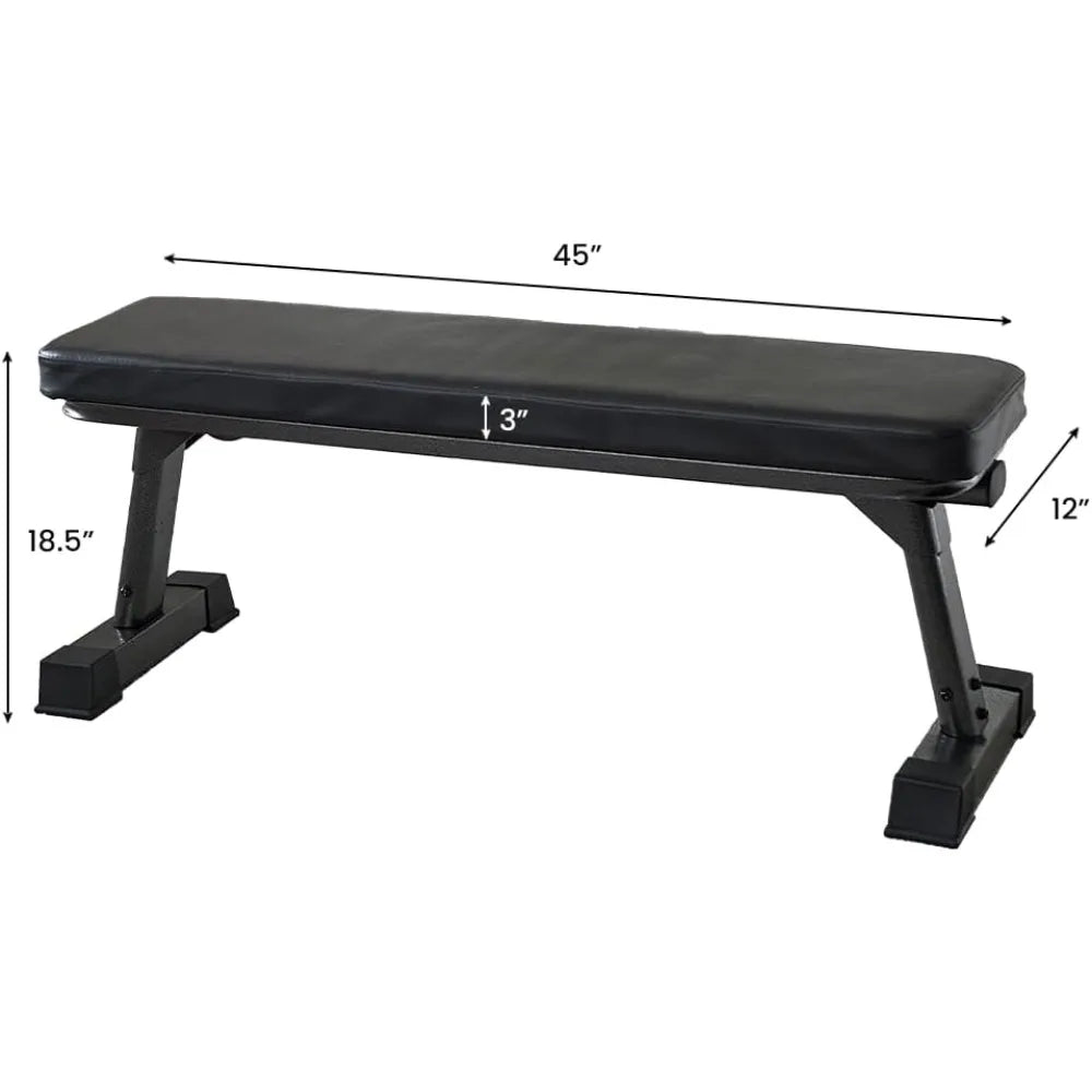 Gym Quality Foldable Flat Bench for Multi-Purpose Weight Training and Ab Exercises -