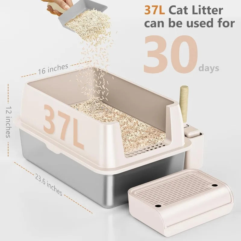 Stainless Steel Cat Litter Box with Lid, XL Extra  Litter Box Removable