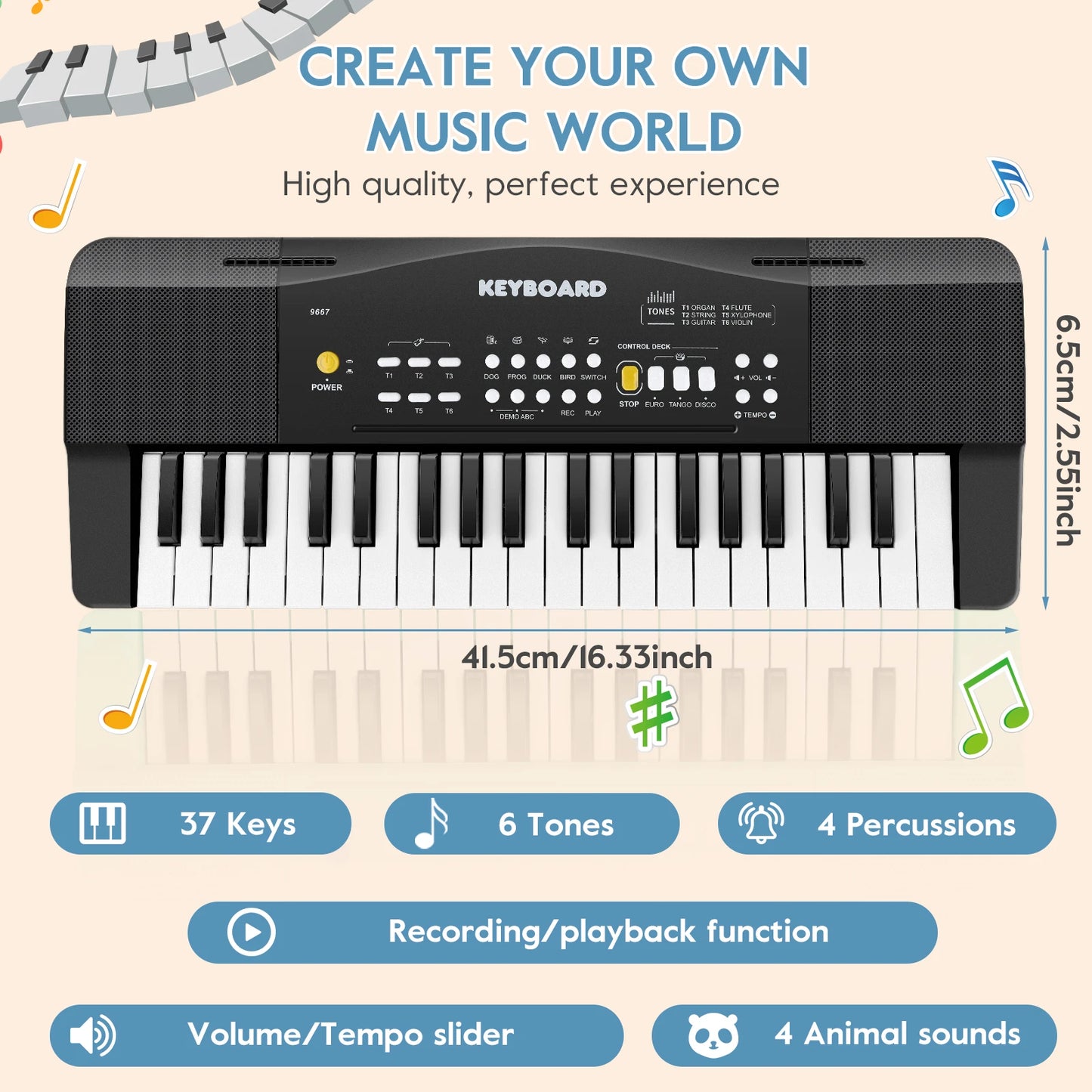 Kids Piano Keyboard 37 Keys Electronic Musical Multi Functional with Microphone USB Dual Speakers