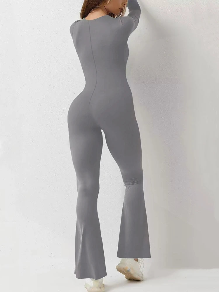 Women Wide Leg Yoga Bodysuit Outfit One Piece Gym Fitness Plus Size Jumpsuit