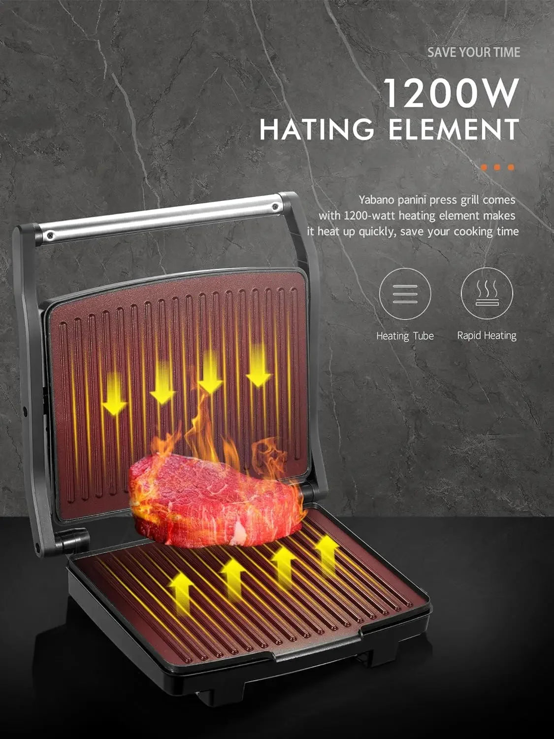Panini Press Grill, Gourmet Sandwich Maker, Electric Indoor Grill with Non-Stick and Removable Drip Tray