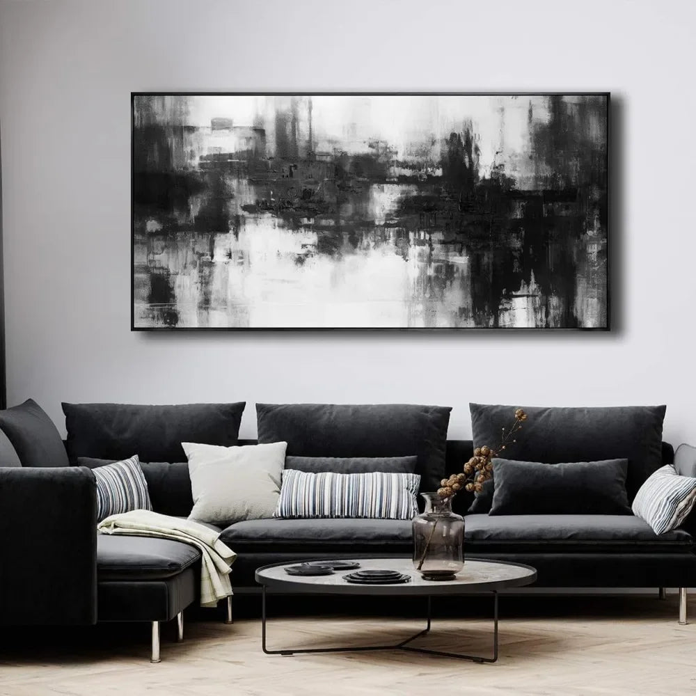 Abstract Wall Art Large Size Framed Home Artwork Decor Black and White