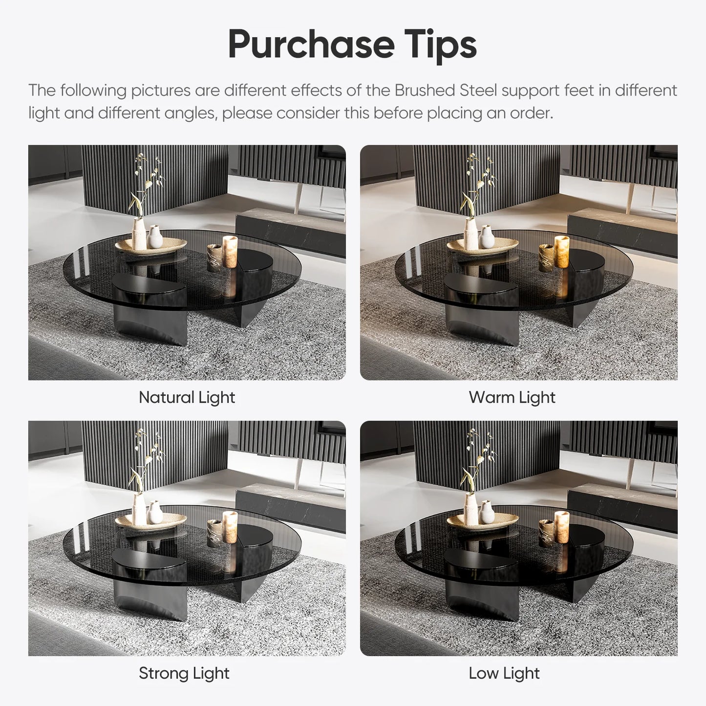 Round Coffee Glass Table Wedge  with Tempered Glass Top End Table for Living Room Home Office