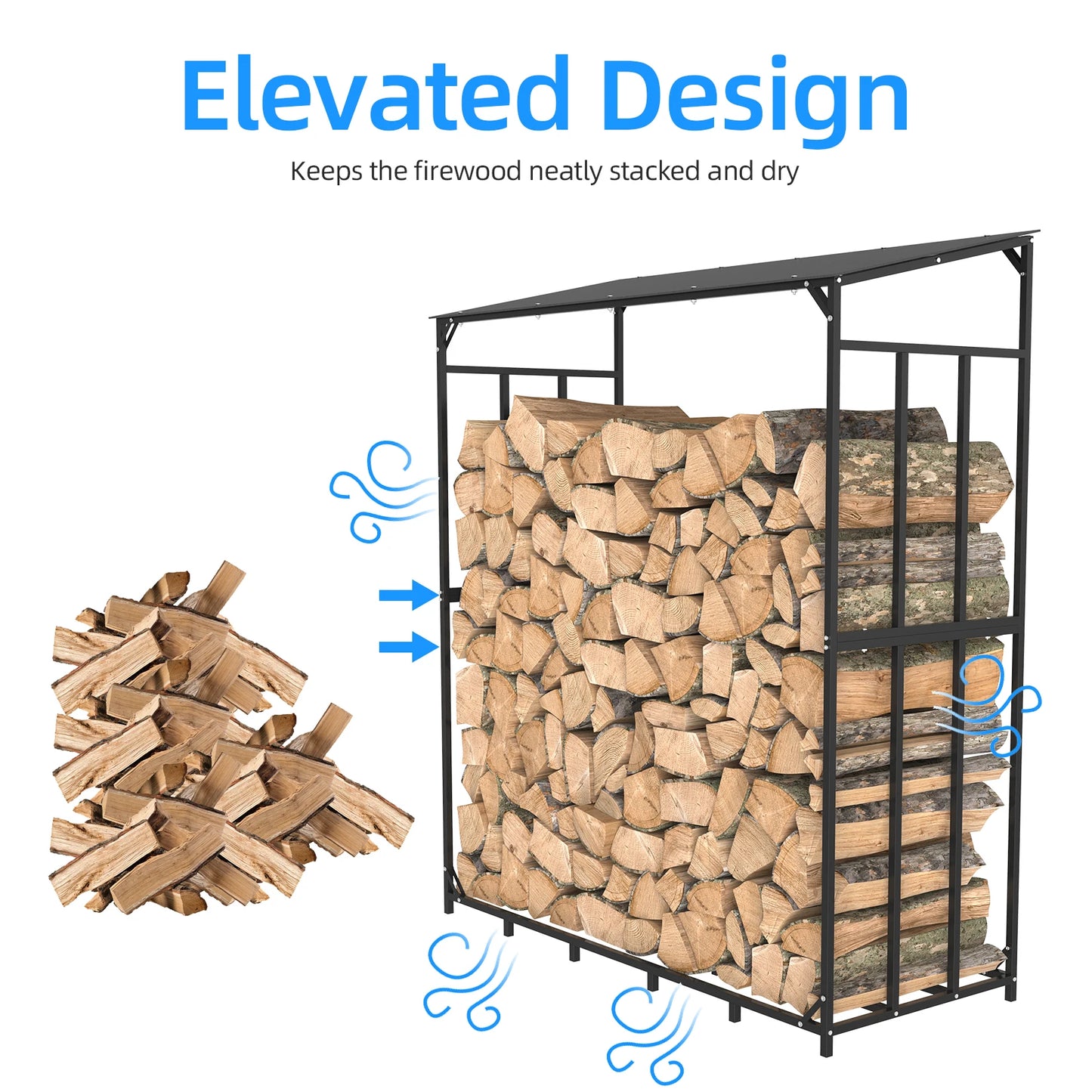 Heavy Duty Outdoor Firewood Storage Log Rack Metal Stand with Top Cover