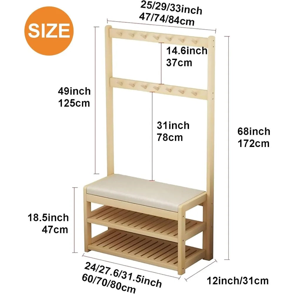 Coat Rack Shoe Bench, Entryway Hall Hat Stand Rod Storage Organizer