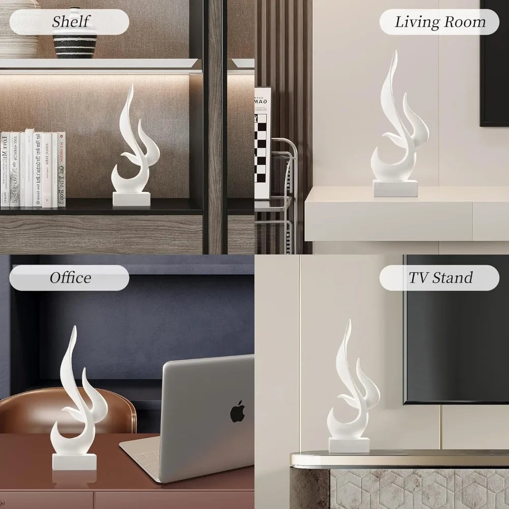 White Flame Abstract Sculpture Resin Art Statue Modern Home Decor for Living Room TV Stand Office Shelf Accents Decoration