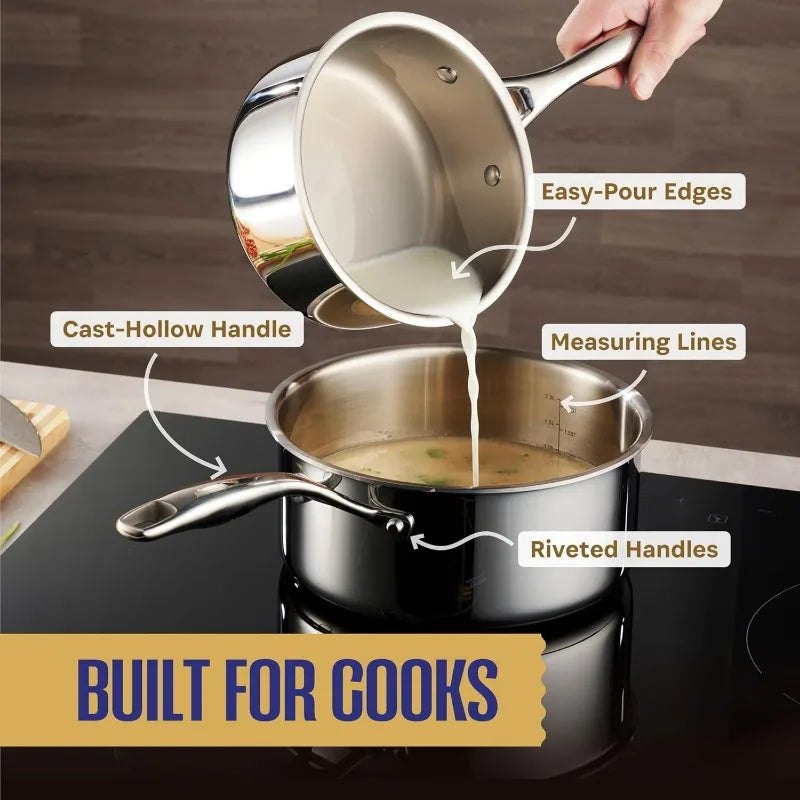 3 Ply Stainless Steel Cookware Set - 10-Piece, Full Clad, Induction, Non-Toxic, Oven Safe, Professional Pots