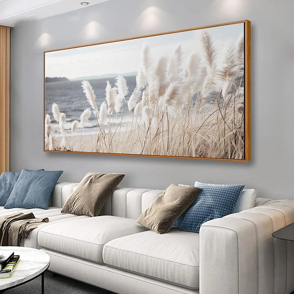 Natural canvas art reed sea view wall decoration bedroom living room decoration