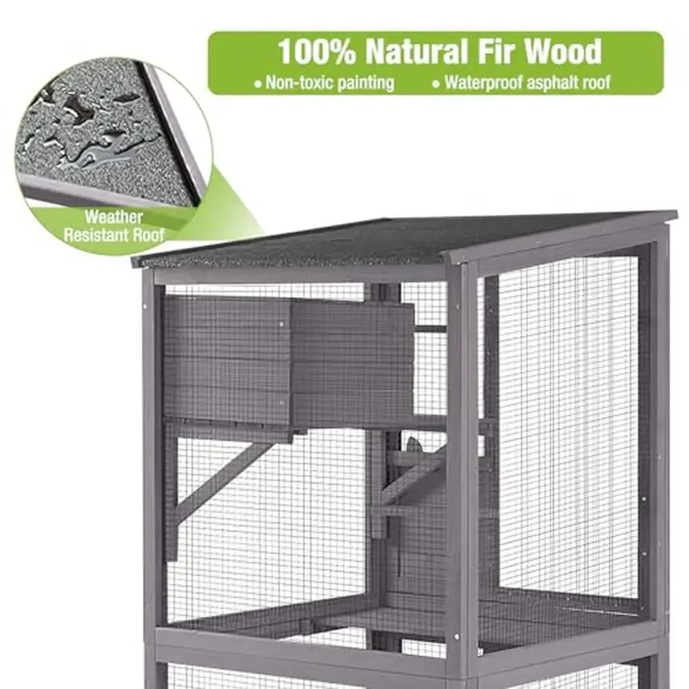 Outdoor Cat House Enclosure with 4 Wheels Large Wood Kitty Catio Resting Box 3-Tiered