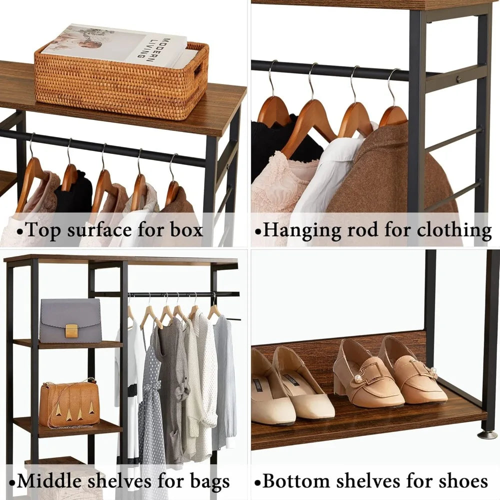 Clothing Rack, Free-Standing Heavy Duty Storage Closet with 5 Shelves and Hanging Rod for Small Spaces
