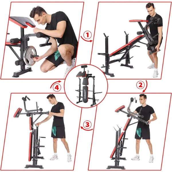 600lbs 6 in 1 Weight Bench Set with Squat Rack Adjustable Workout Bench with Leg Developer Preacher