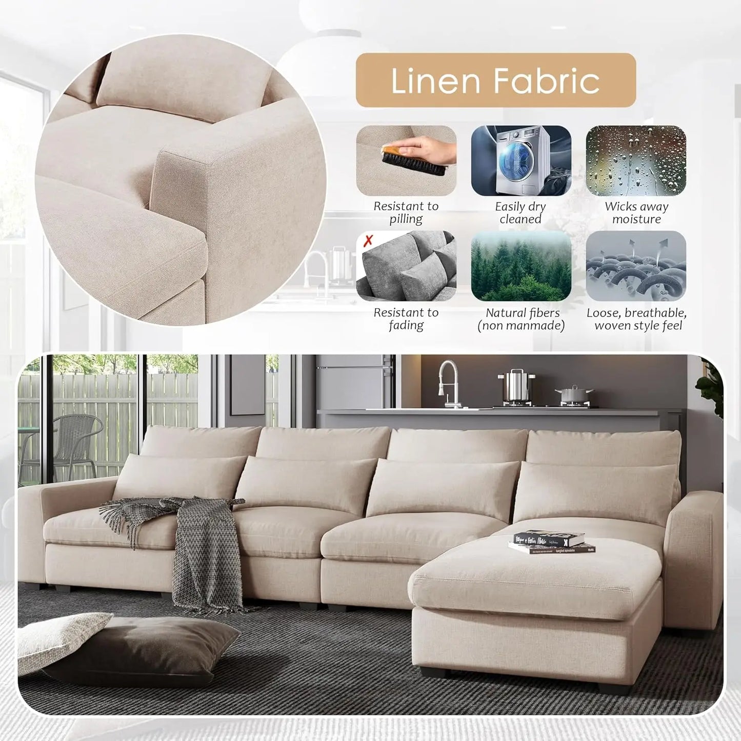 Modern Upholstered Sectional Sofa Set,