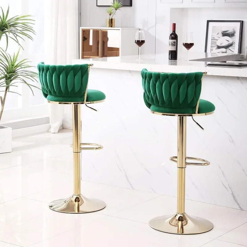 Velvet Bar Stools Set of 4 Swivel Adjustable Height Barstools with Backs Gold Metal