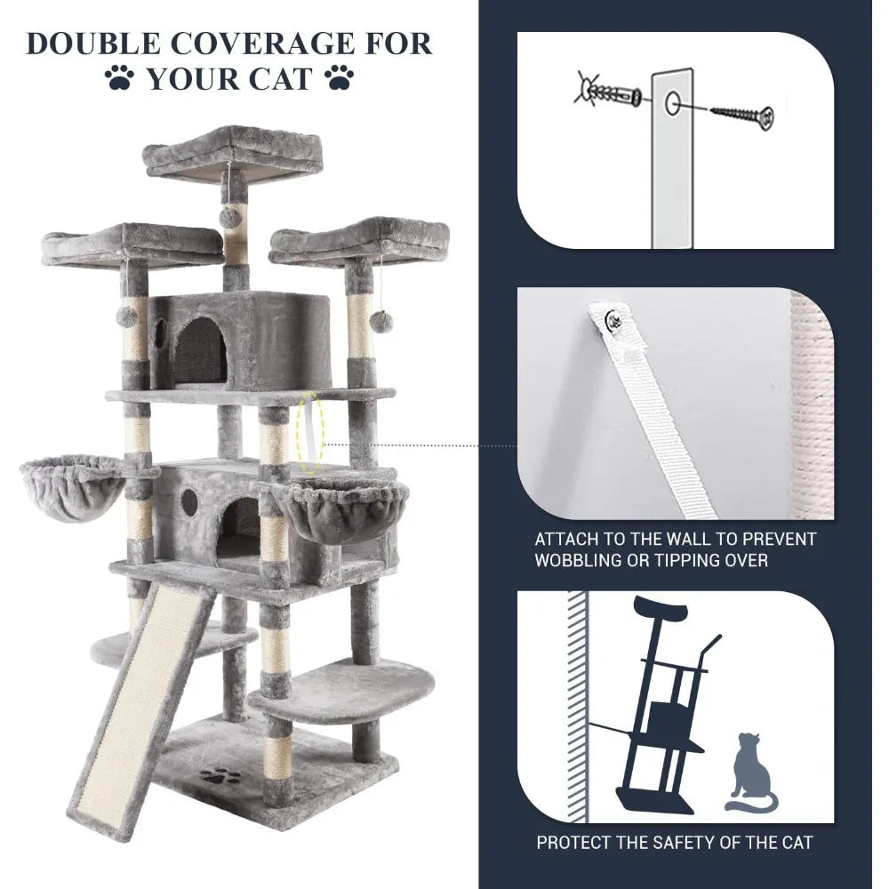 68-Inch Multi-Level Cat Tree House with Condo, Scratching Posts,