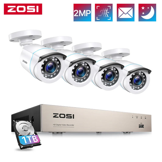 Home Wired Security System H.265+ 8CH DVR 4/8pcs 1080p Night Vision Outdoor Waterproof Video Surveillance Camera Kits
