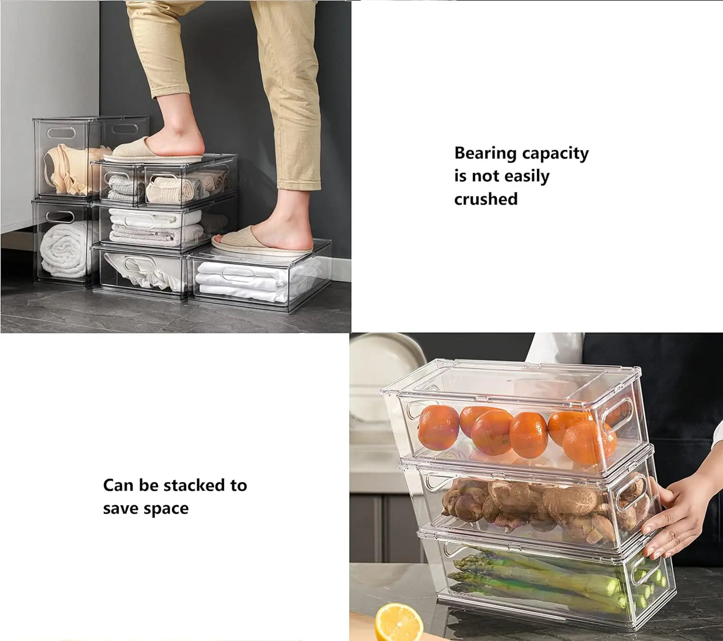 4pack Stackable Refrigerator Organizer Bins with Pull-Out Drawer