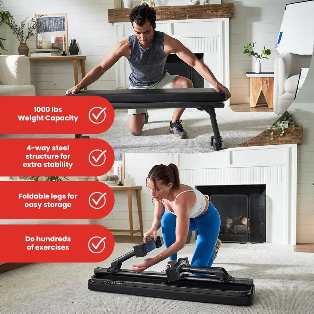 Gym Quality Foldable Flat Bench for Multi-Purpose Weight Training and Ab Exercises -