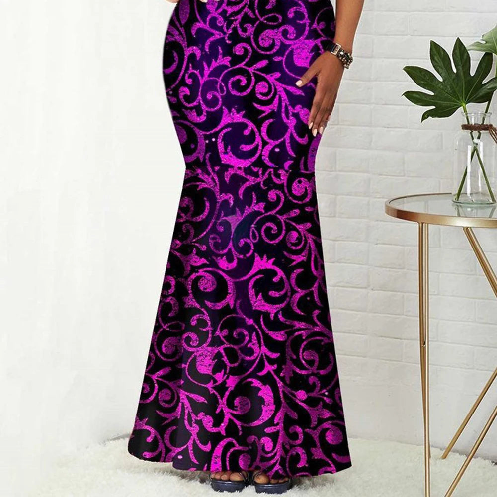 Plus Size Shining Bib Neck Cold Shoulder Mermaid Formal Dress