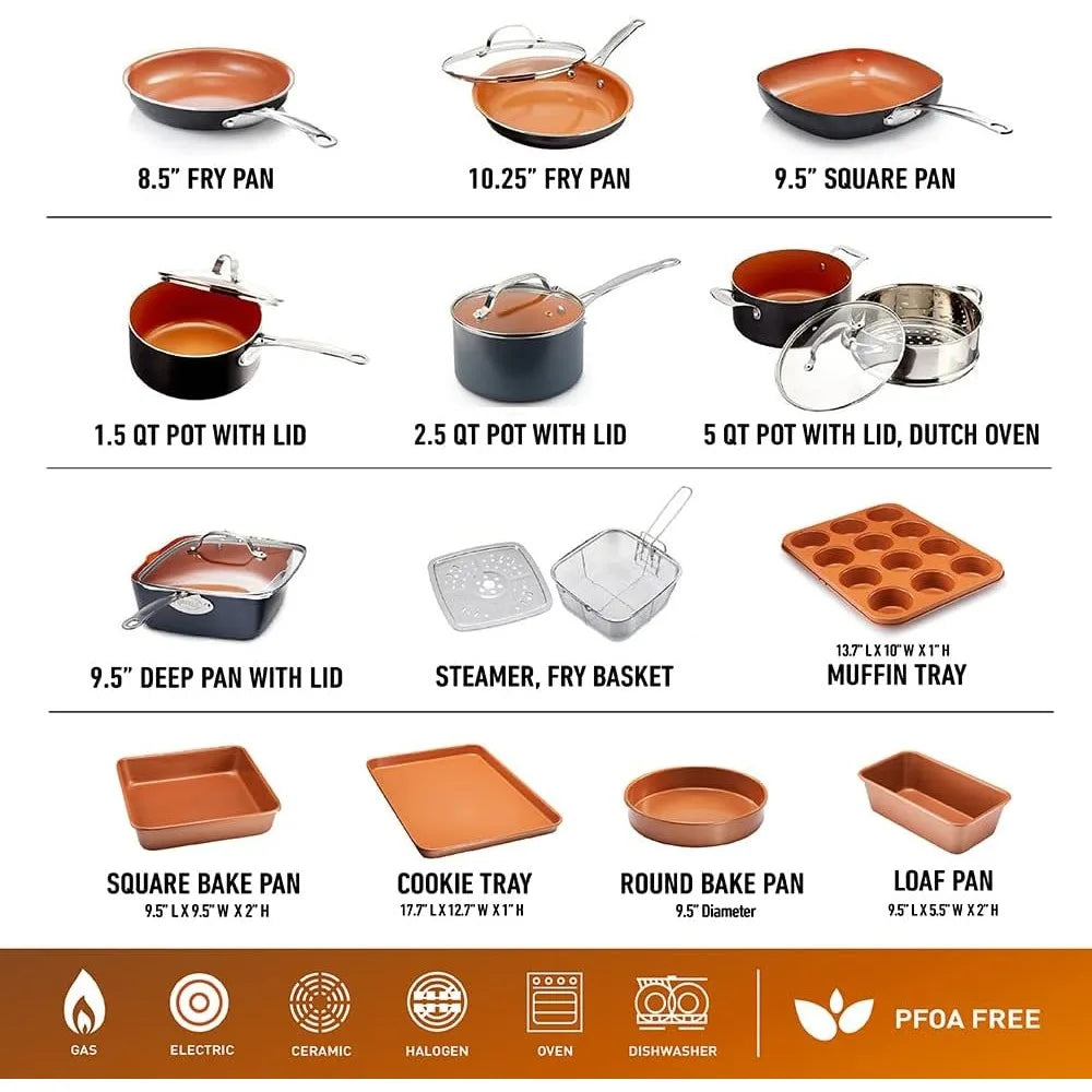 20 Pc Pots and Pans Set, Bakeware Set, Ceramic Cookware Set for Kitchen, Long Lasting Non Stick Pots